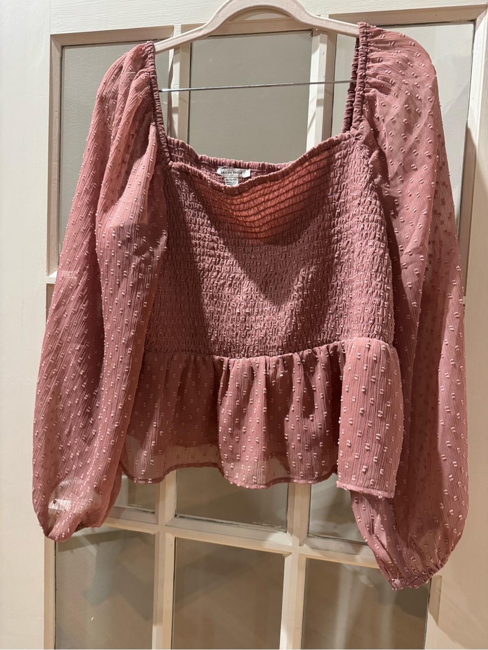 American Eagle Outfitters Mauve Smocked Peplum Long-Sleeve Blouse